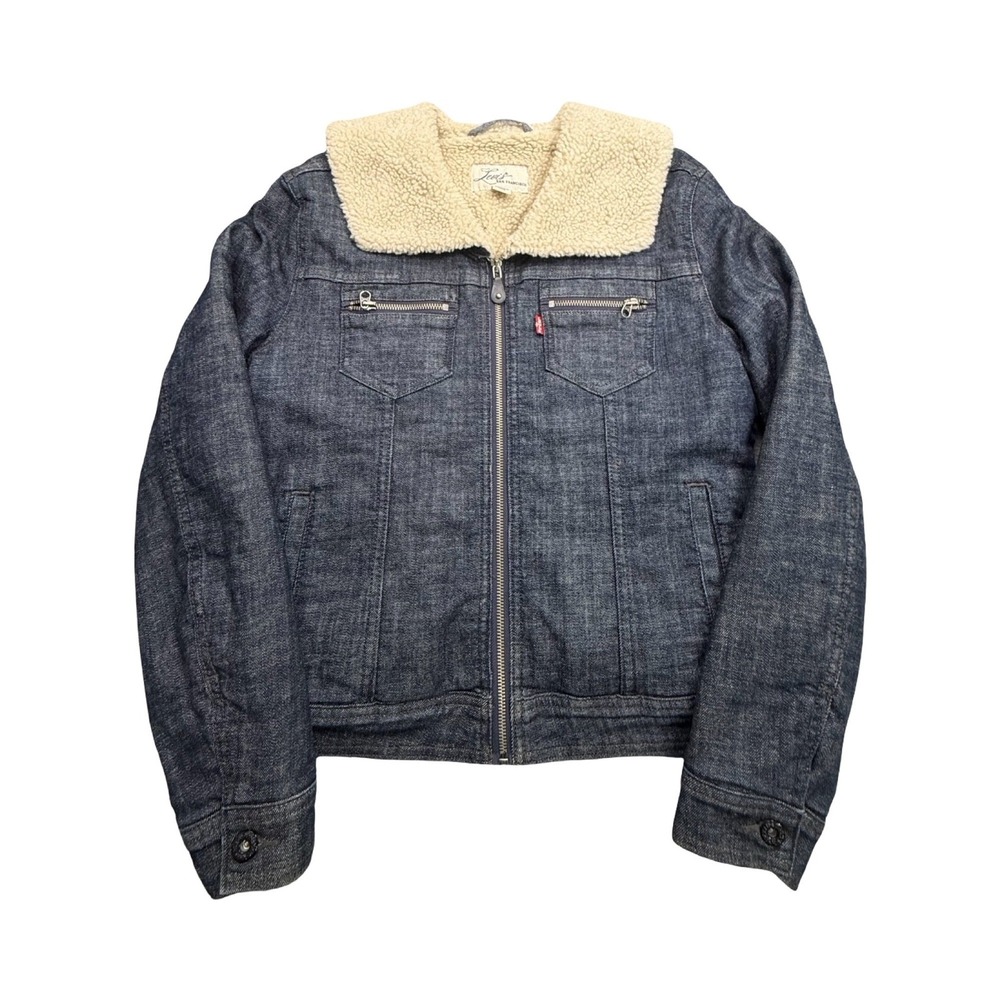 Levi's Sherpa Lined Denim Jacket Mens M Dark Indigo Zip Trucker Western